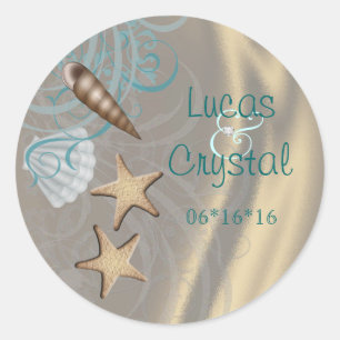 Skuggning Seashell Teal Save the Date Sticker Runt Klistermärke