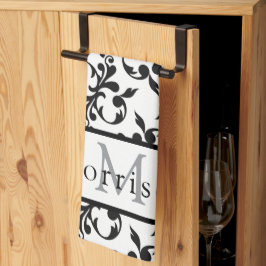 Skuggningsmönster för svart och vit Fransk i elega Kökshandduk