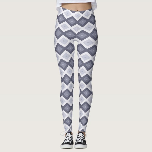 Skuggor av blått grått diamant mönster leggings (Framsida)
