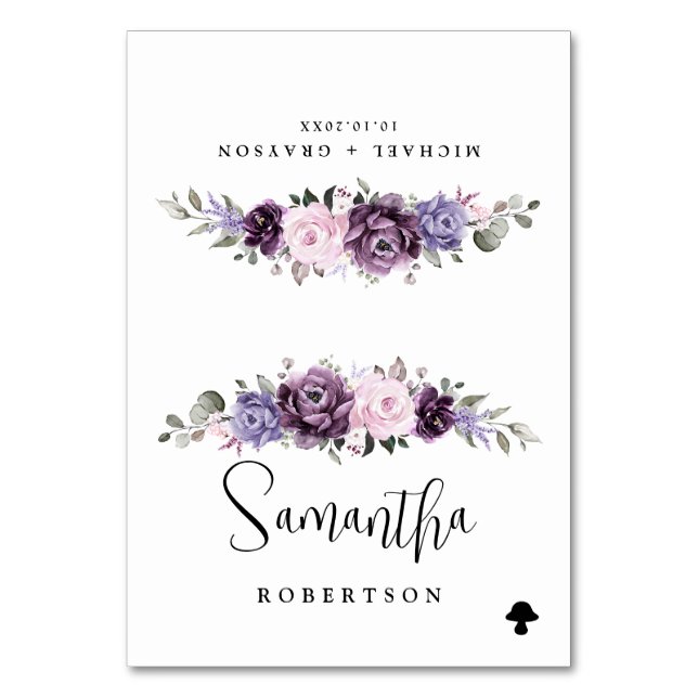 Skuggor av Dusty Lila Blooms Blommigt Guest Namn Bordsnummer (Framsidan)