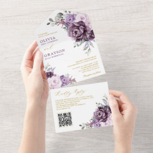 Skuggor av Dusty Lila Blooms Guld Blommigt Bröllop