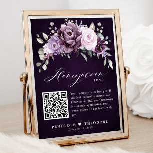 Skuggor av Dusty Lila Blooms Honeymoon Fund Sign Poster