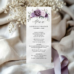 Skuggor av Dusty Lila Blooms Moody Blommigten Bröl Meny<br><div class="desc">Eleganten och den moderna blommigten på bröllop-halvsommaren har en bukett med vattenfärgade rosor-peonier i skuggor av lila plum, dammig ro, dammig rosa, mauve, sage med lush grönt botaniska löv och eukalyptus. Hitta fler matchande utformningar och variationer från min "blissweddingpaperie"-butik. Och kontakta mig gärna för ytterligare anpassning eller matchning av objekt....</div>