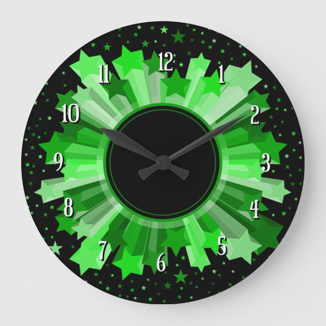 Skuggor av Grönt Starburst Wall Clock Stor Klocka (Framsida)