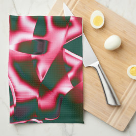 Skuggor av röd rosa på abstrakt band upp mörk cyan kökshandduk