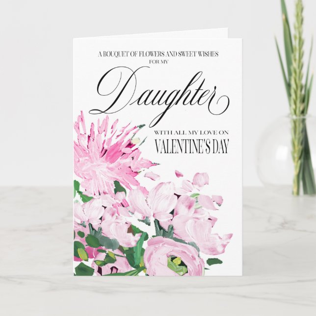 Skuggor av Rosa Blommigt Bouquet Valentine-dotter Kort (Framsida)