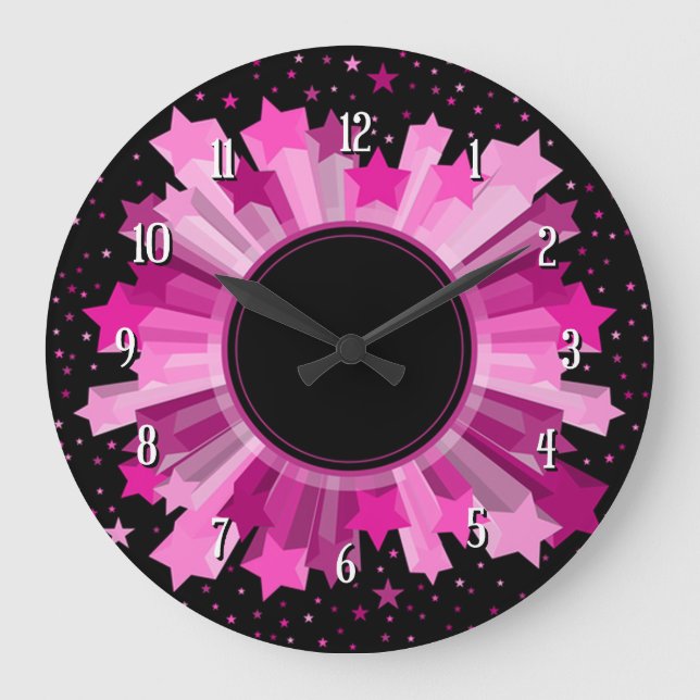 Skuggor av Rosa Starburst Wall Clock Stor Klocka (Framsida)