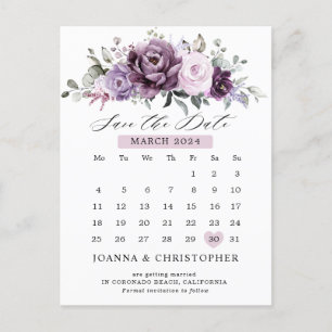 Skuggor i Dusty Lila Calendar Spara datum Vykort