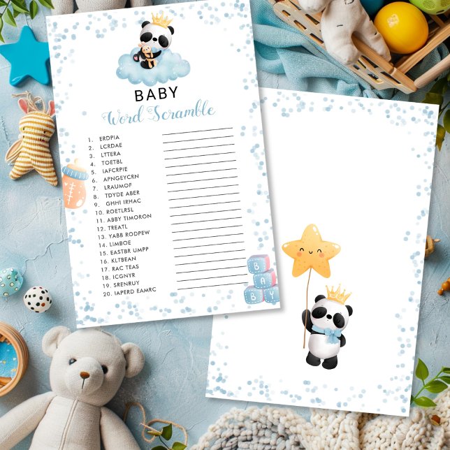 Skuggspel för pojkpanda Bear Blue Baby Ord i Skram (Boy Panda Bear Blue Baby Word Scramble Shower Game)