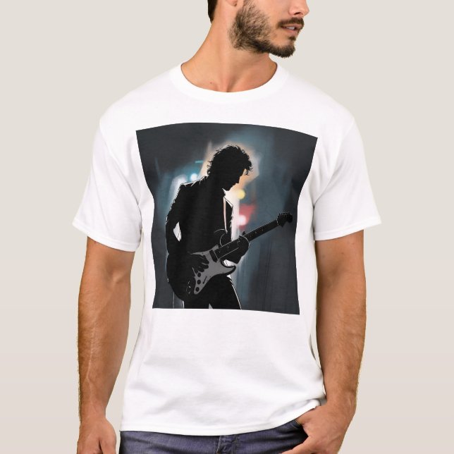 Skuggspelare - Mysterious Electric Guitar Silhoue T Shirt (Framsida)