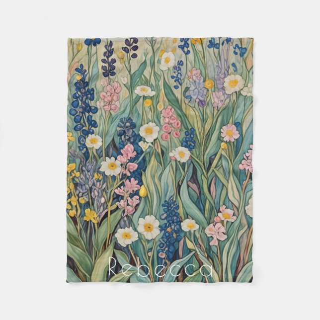 Skuggvisare: Pastel Wildblommor Fleecefilt (Framsidan)