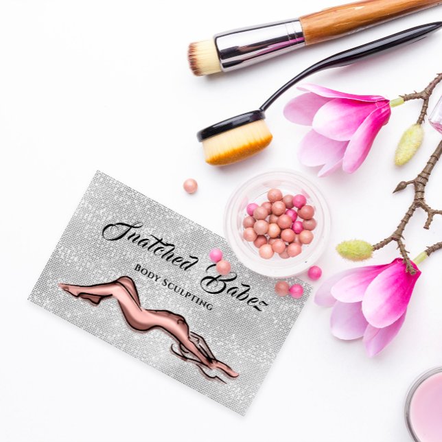 Skulda ditt varumärke med kroppsskulptering av skö visitkort (Body Sculpting Beauty Logo Massage Silver Rose Business Card)