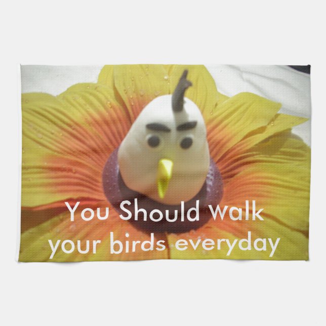 Skuldad fågel i solroskonst kökshandduk (Horisontell)