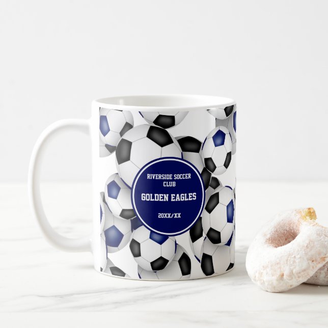 Skuldbollar mönster blå, eget namn kaffemugg (Med munk)