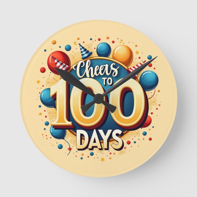 Skulder till 100 dagar: Festive 100 Day of School Rund Klocka (Framsida)