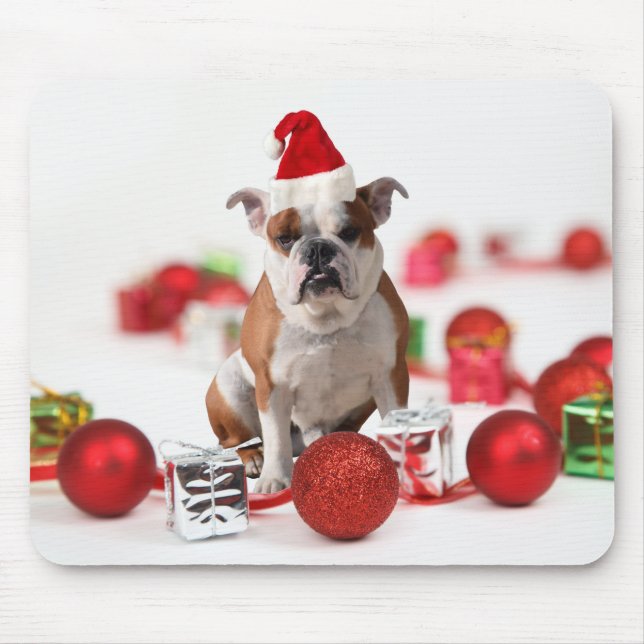 Skuldhund julklapp Ornament Red Santa Hat Musmatta (Framsidan)