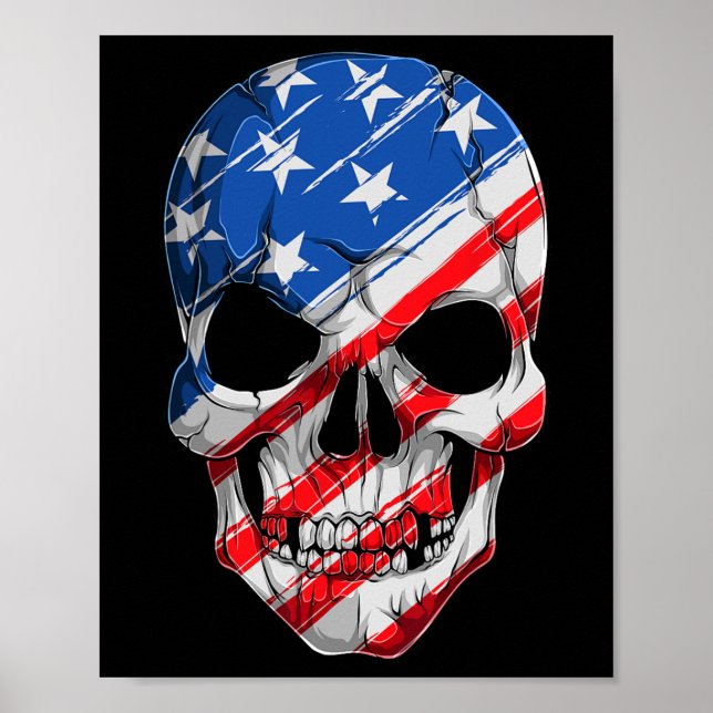 Skull 4 juli Amerikanska Flagga - Independence day Poster (Framsidan)