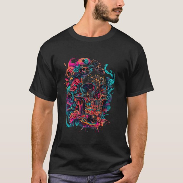 Skull Älskare Dia de Los Muertos Sugar Skull Goth  T Shirt (Framsida)