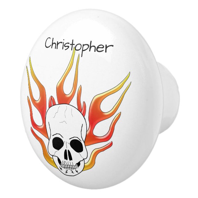 Skull And Flames Design Personalised Knopp (Höger)