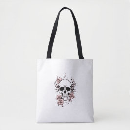 Skull and Flower Tote Bag | Edgy Floral Design Tygkasse