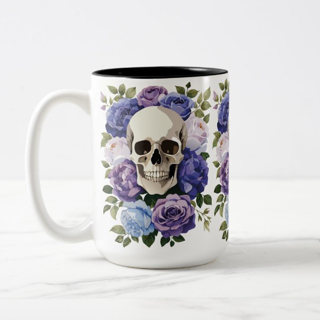 Skull and Roses – Gothic Floral Två-Tonad Mugg (Vänster)