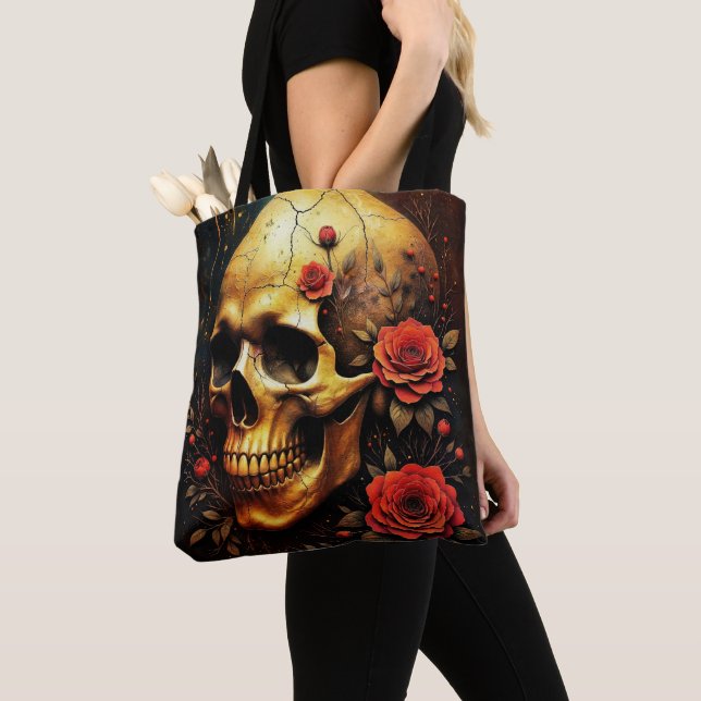 Skull and roses tygkasse (Närbild)