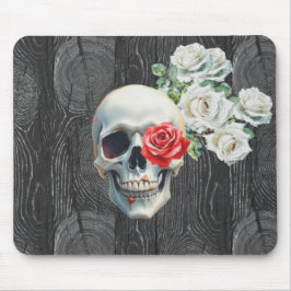 Skull and Roses Wood Texture Mouse Pad Musmatta