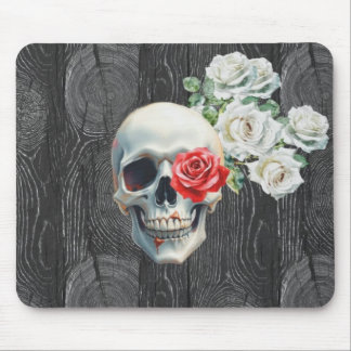 Skull and Roses Wood Texture Mouse Pad Musmatta