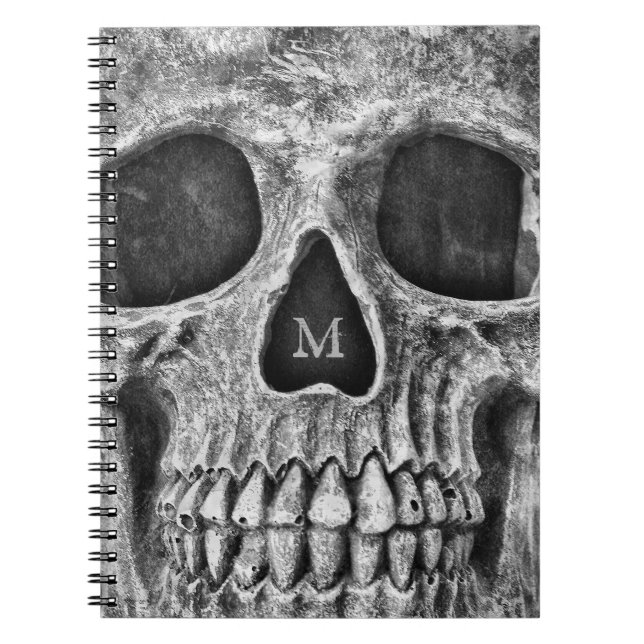 Skull Ansikte Gothic Black White Coola Macabre Anteckningsbok (Framsidan)