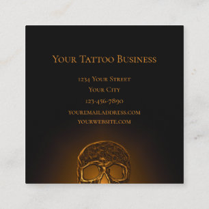 Skull Ansikte Gothic Guld Black Metallic Tatto Sho Fyrkantigt Visitkort
