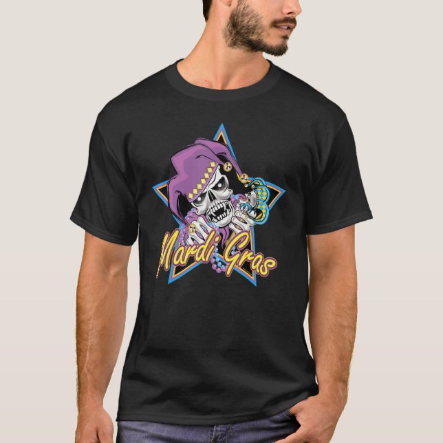 Skull Ansikte Mardi Gras Noal Jester Hat Masquerae T Shirt (Framsida)