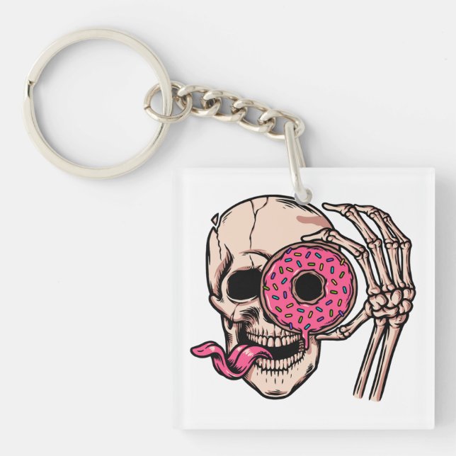 Skull Ansikte med Donut mörk humor söt och sur (Framsidan)