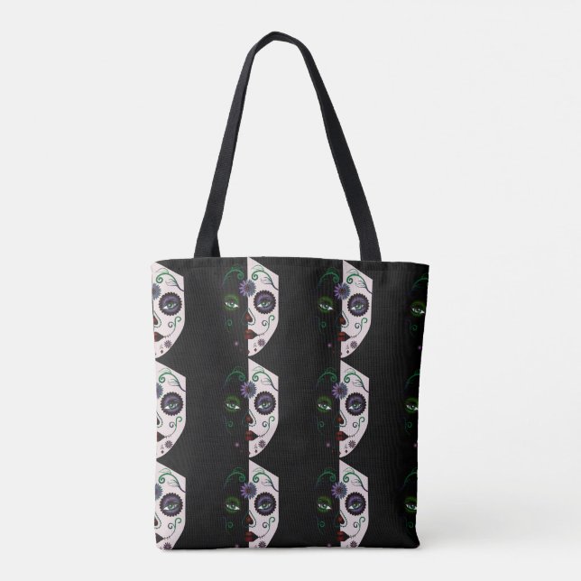 Skull Ansikte Woman Mask Purse Tote Bag Tygkasse (Baksida)