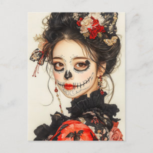 Skull Ansikte Woman Vykort