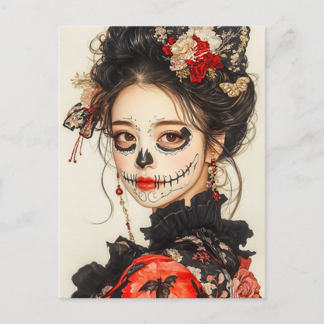 Skull Ansikte Woman Vykort (Framsida)
