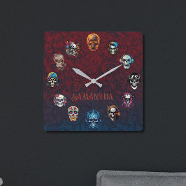 Skull Art Fyrkantig Klocka