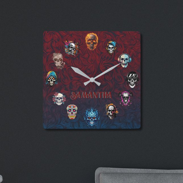 Skull Art Fyrkantig Klocka (Skapare uppladdad)