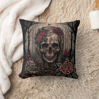 Skull Art with roses dark art Design  Kudde