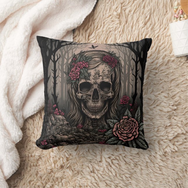 Skull Art with roses dark art Design  Kudde (Filt)