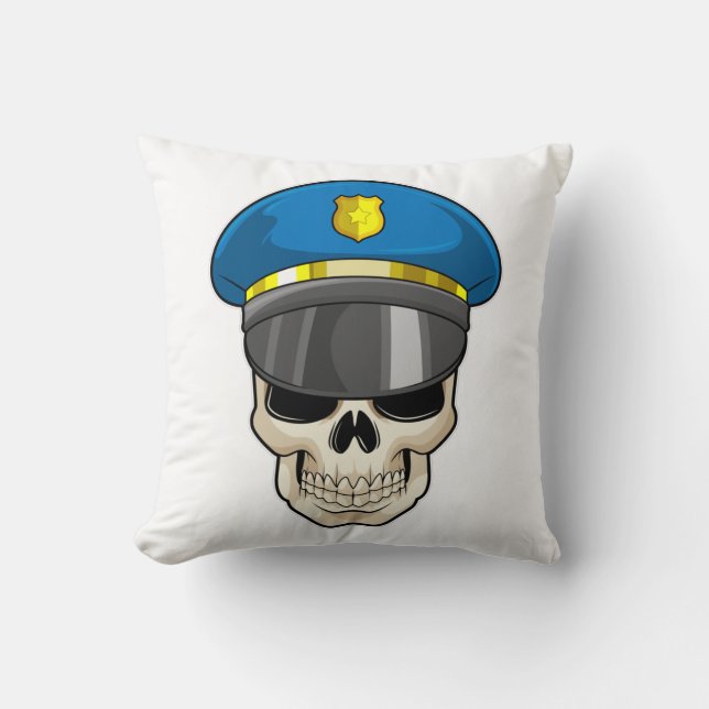 Skull as Police officer with Police hat Kudde (Framsida)
