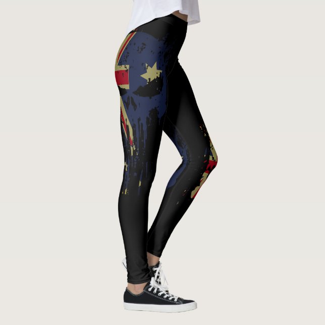 Skull Australian Flagga Black Leggings (Höger)