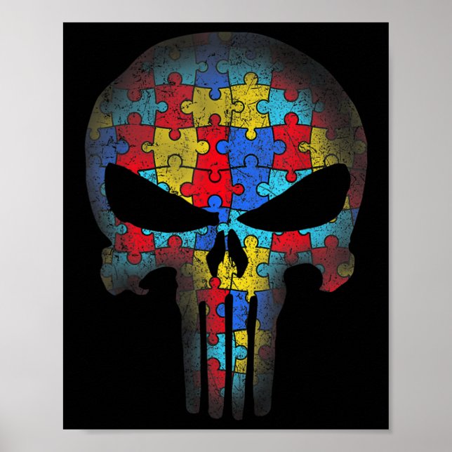 Skull Autism Awareness Puzzle Biet Manar Womens Ki Poster (Framsidan)