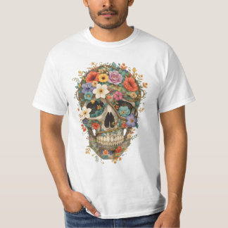 Skull av blommor och vindruvor t shirt