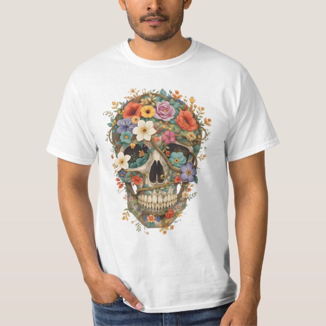 Skull av blommor och vindruvor t shirt (Framsida)