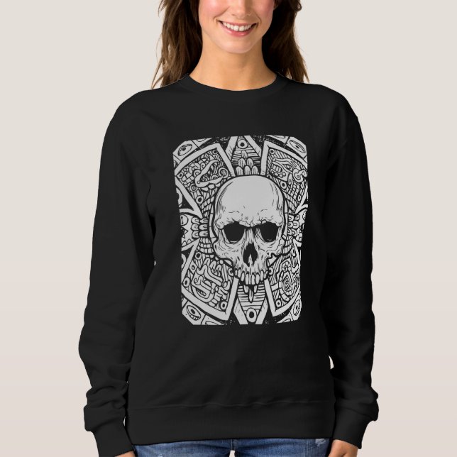 Skull Aztec Calendar Dia De Los Muertos Mexican Da T Shirt (Framsida)