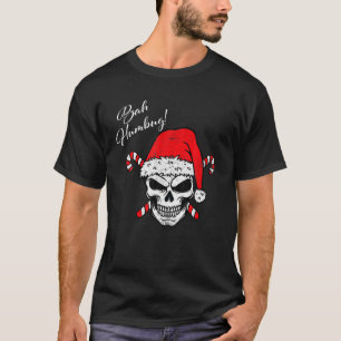 Skull Bah Humbug Funny jul Candy Santa Hat S T Shirt