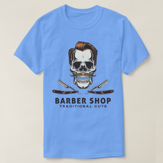 Skull Barber Shop T Shirt (Design framsida)