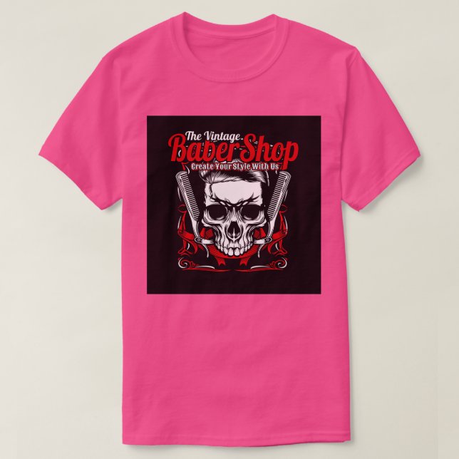 Skull Barber Shop-tecken T Shirt (Design framsida)