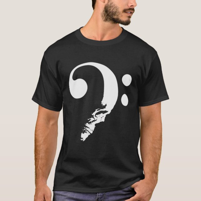 Skull Bass Clef Bass Player Musican Music Älskare  T Shirt (Framsida)