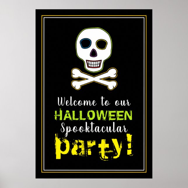 Skull & benen, Neon Halloween Välkomsttecken Poster (Framsidan)